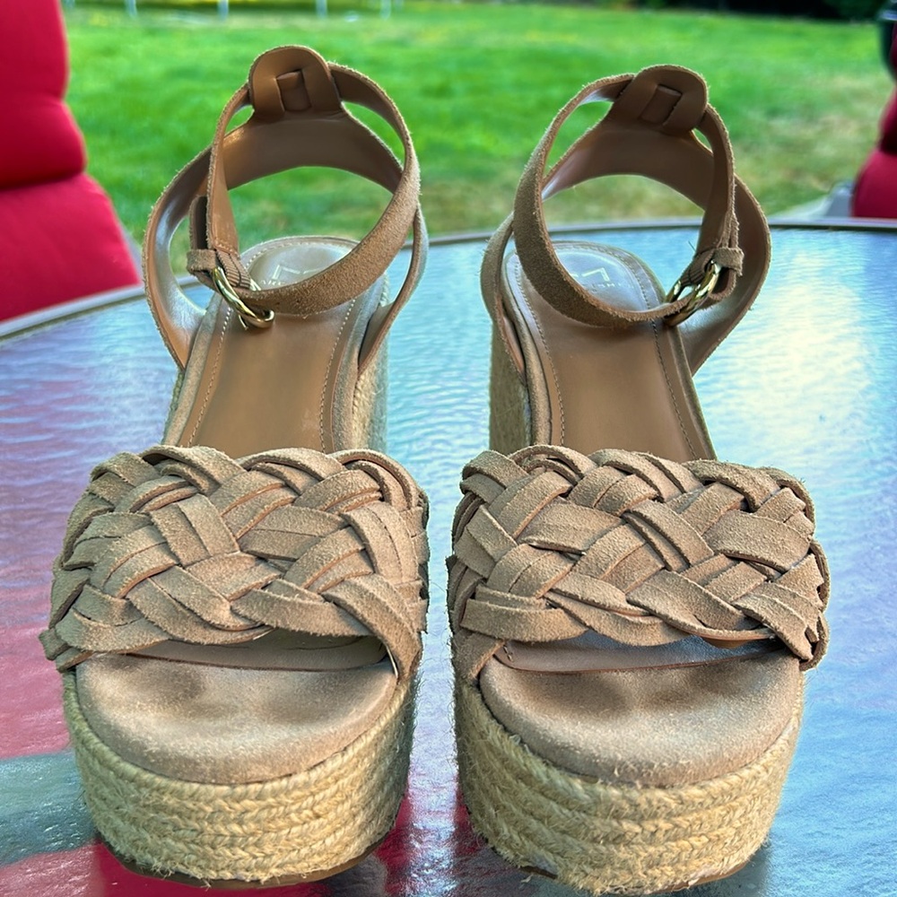 Marc Fisher LTD Women's Odilia Espadrille Platform Suede Sandals Natural Size 9
